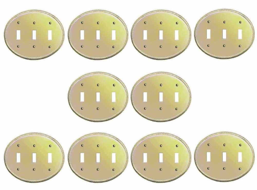 10 Solid Brass Triple Toggle Switchplate Oval Braided | Renovator's Supply