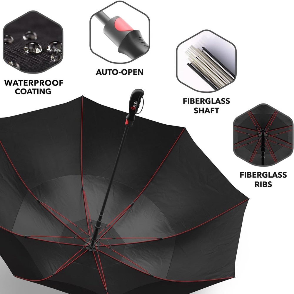Extra Large Windproof - Covers 2 People - 60" Wide Vented Double Canopy with ...
