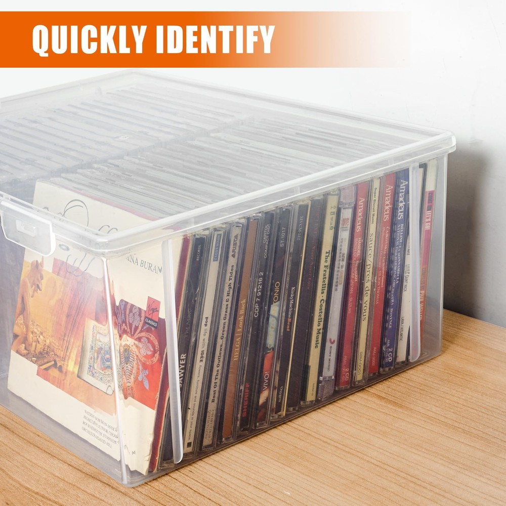 Stackable Clear Plastic CD Storage Box Organizer Music Media Holder