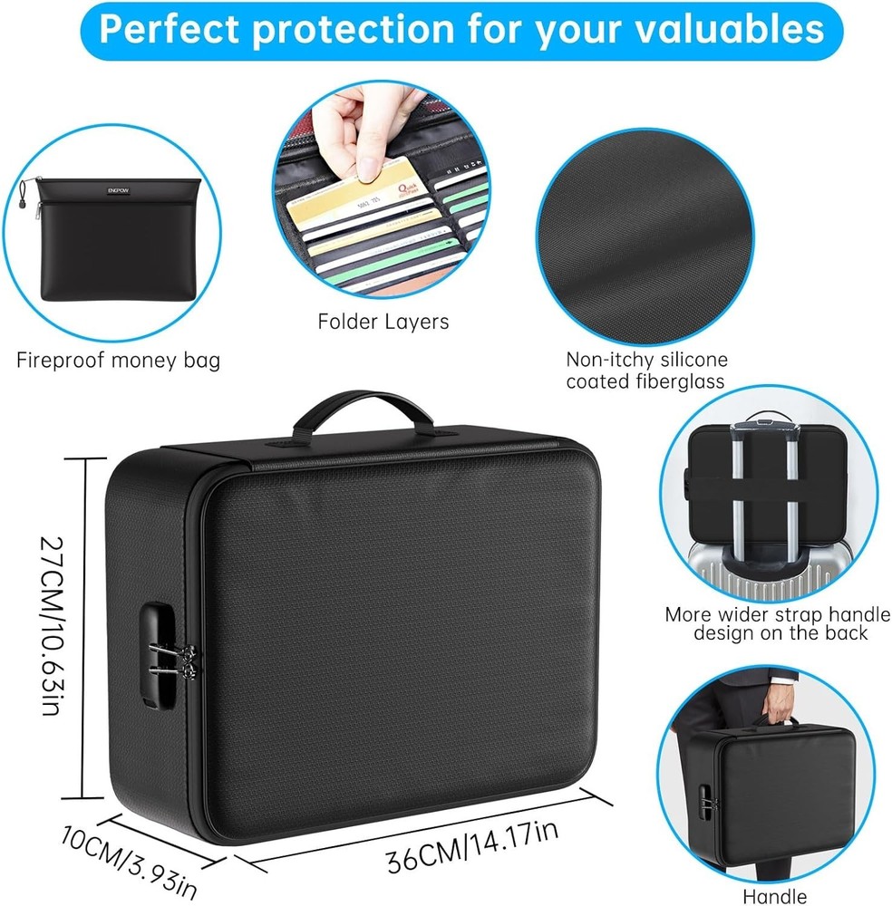 Fireproof Document Bag with Lock, 5 Layers Protection
