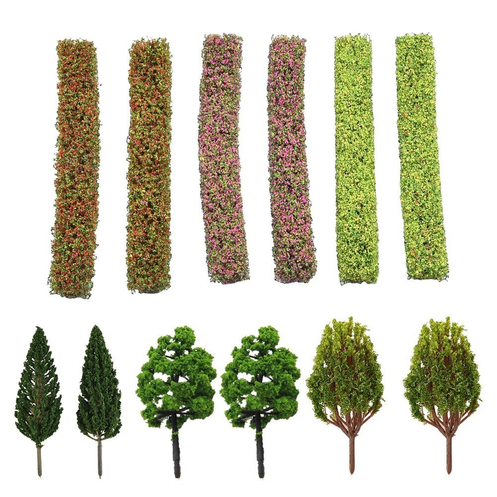 Miniature Landscaping Set 9 Shrub Strips & 6 Model Trees for Creative Projects