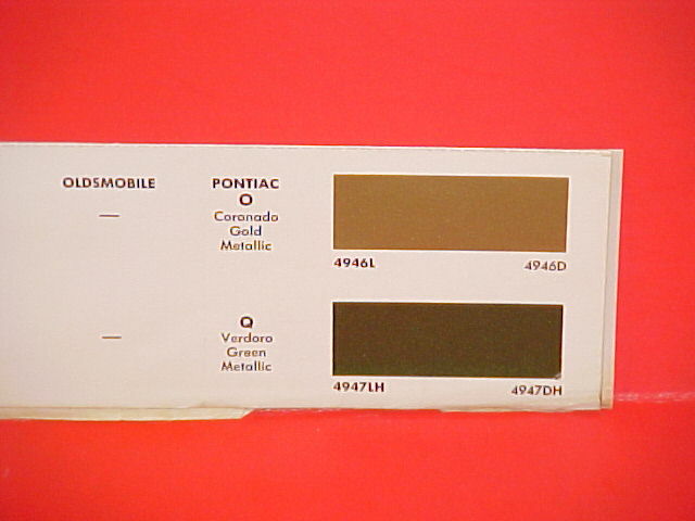 1967 PONTIAC FIREBIRD GTO CORONADO GOLD CODE O VERDORO GREEN CODE Q PAINT CHIPS
