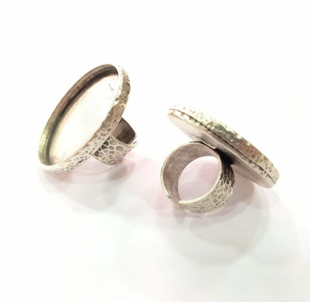 Ring Blank Base Bezel Setting Antique Silver Adjustable 40x30 mm blank G16061