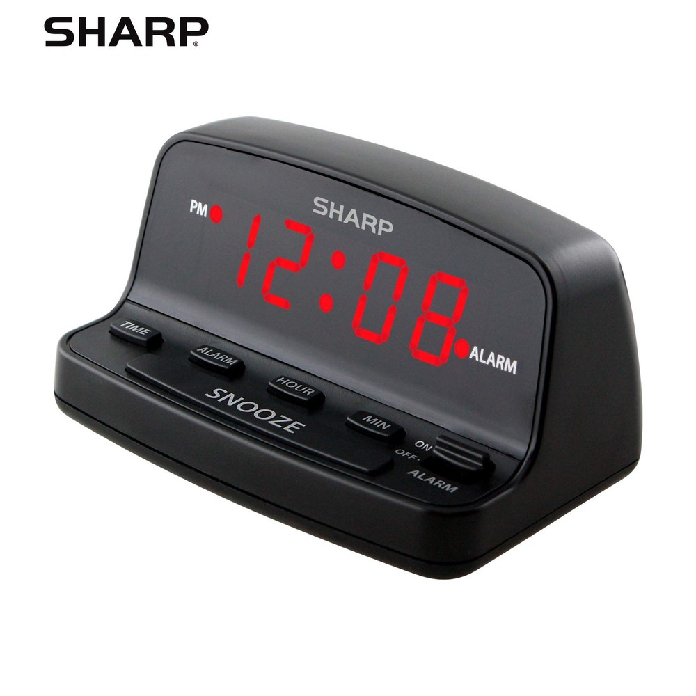 Sharp Digital Alarm Clock with Keyboard Controls - Black