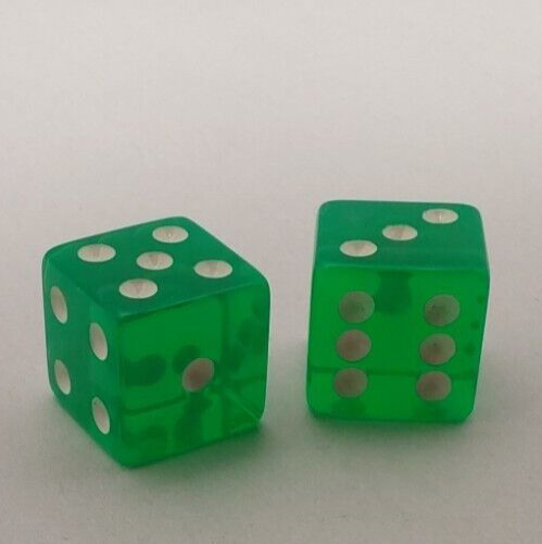 LARGE 3/4" SQUARE GREEN TRANSPARENT DICE PAIR...
