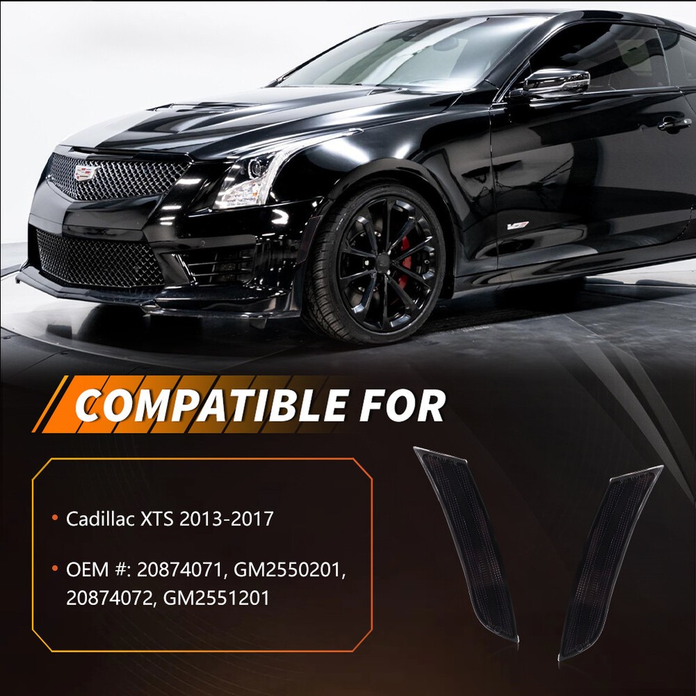 2X Smoked Lens Front Bumper Side Marker Lights Set For 2013-2017 Cadillac XTS