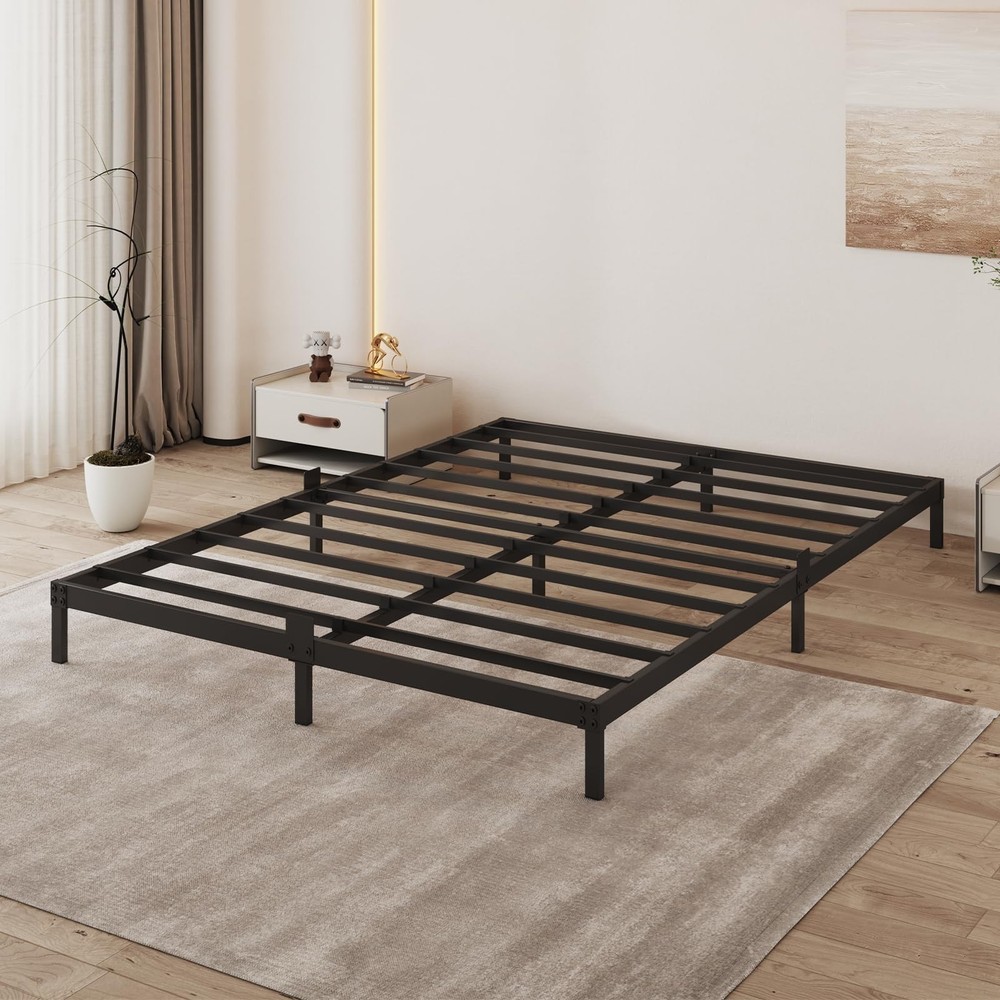 3 Inch Bed Frame Queen Size Low Profile, Metal Platform Low Bed Frame, Heavy ...