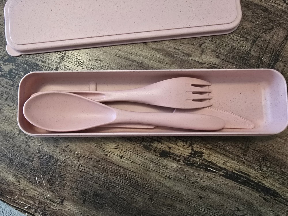 Large Reusable Utensil Set Case Portable Plastic Spoon, Fork, & Knife