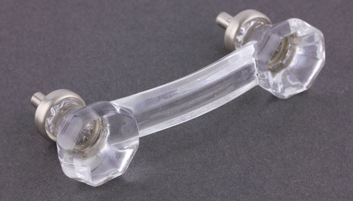 3" Octagon Glass Pull Clear with Brushed Nickel