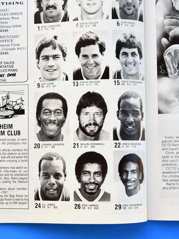 1983 Los Angeles Rams Program. Atlanta Falcons. Eric Dickerson. Dwight Clark NFL