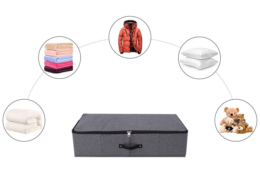 2PCS Foldable Under Bed Storage with Plastic Liner, Handles, Zipper lid, Blan...
