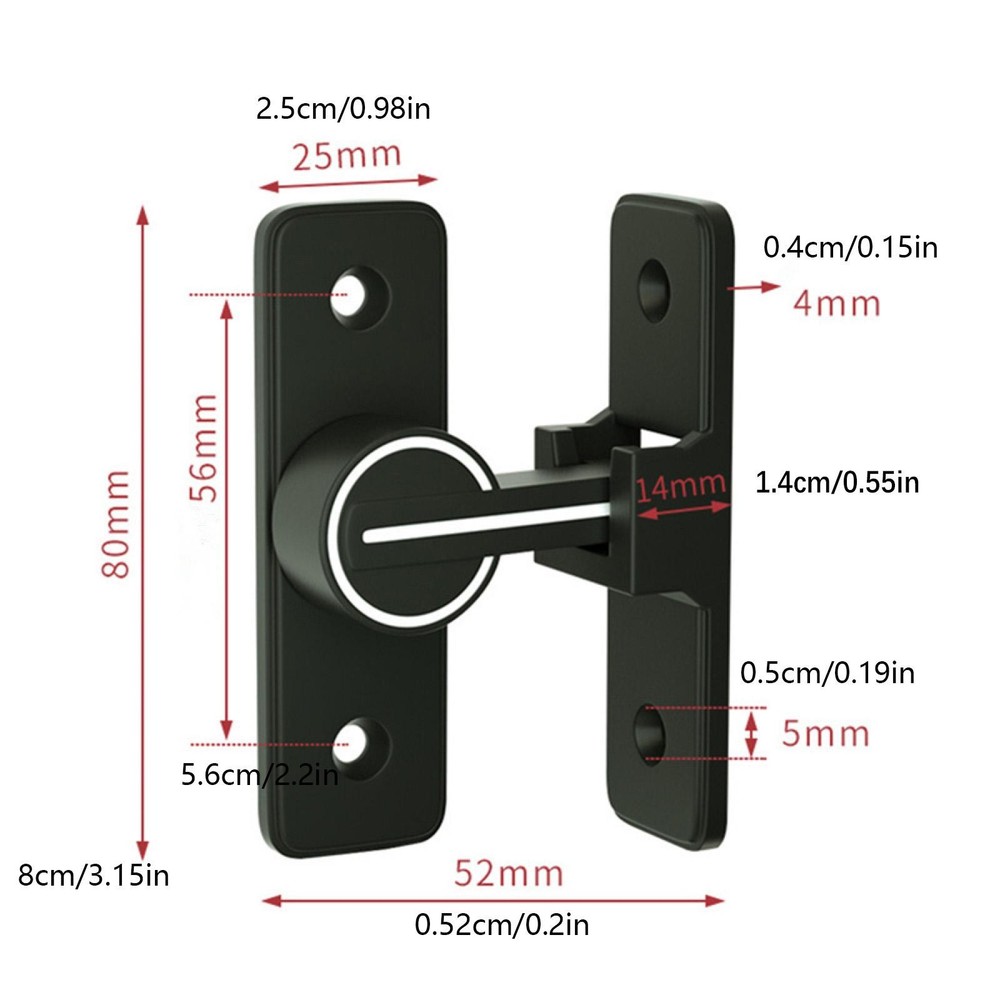 90° Keyless Interior Door Bolt Luminous Surface-mounted Room Door Latch aa