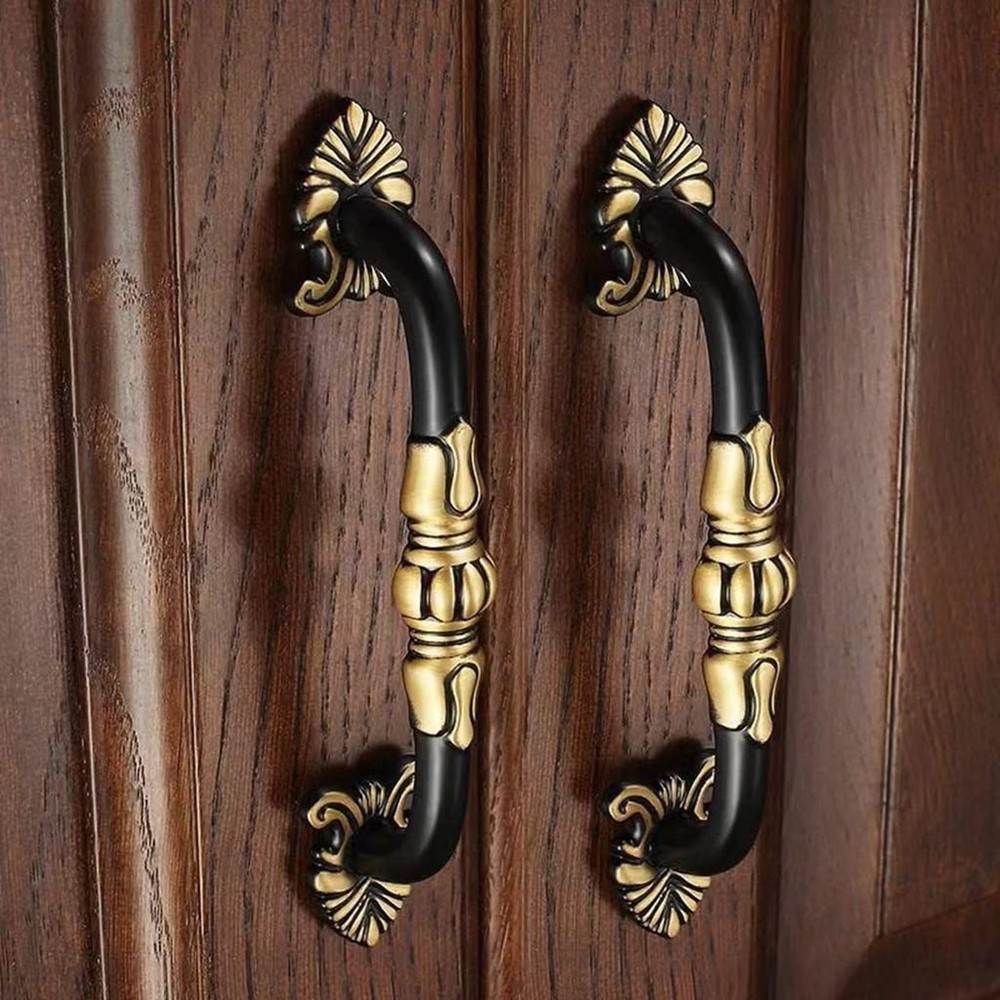 2 Pack 3-3/4” Brass Cabinet Pulls Antique Floral Pattern Cupboard Handle D