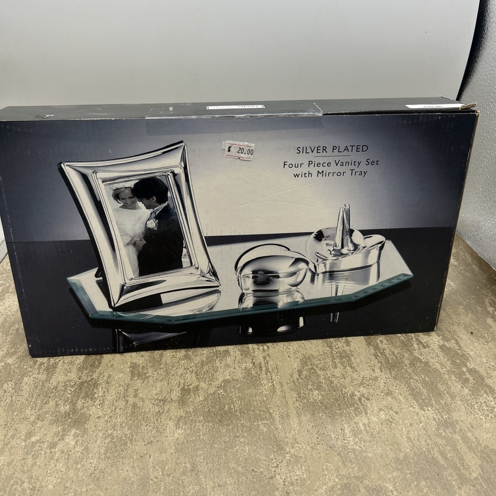 Studio Silversmiths Silver Plated 4 Piece Vanity Set with Mirror Tray
