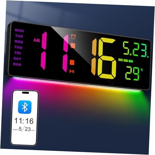 16.3" Bluetooth Large Digital Wall Clock with Bluetooth-RGB with Nightlight