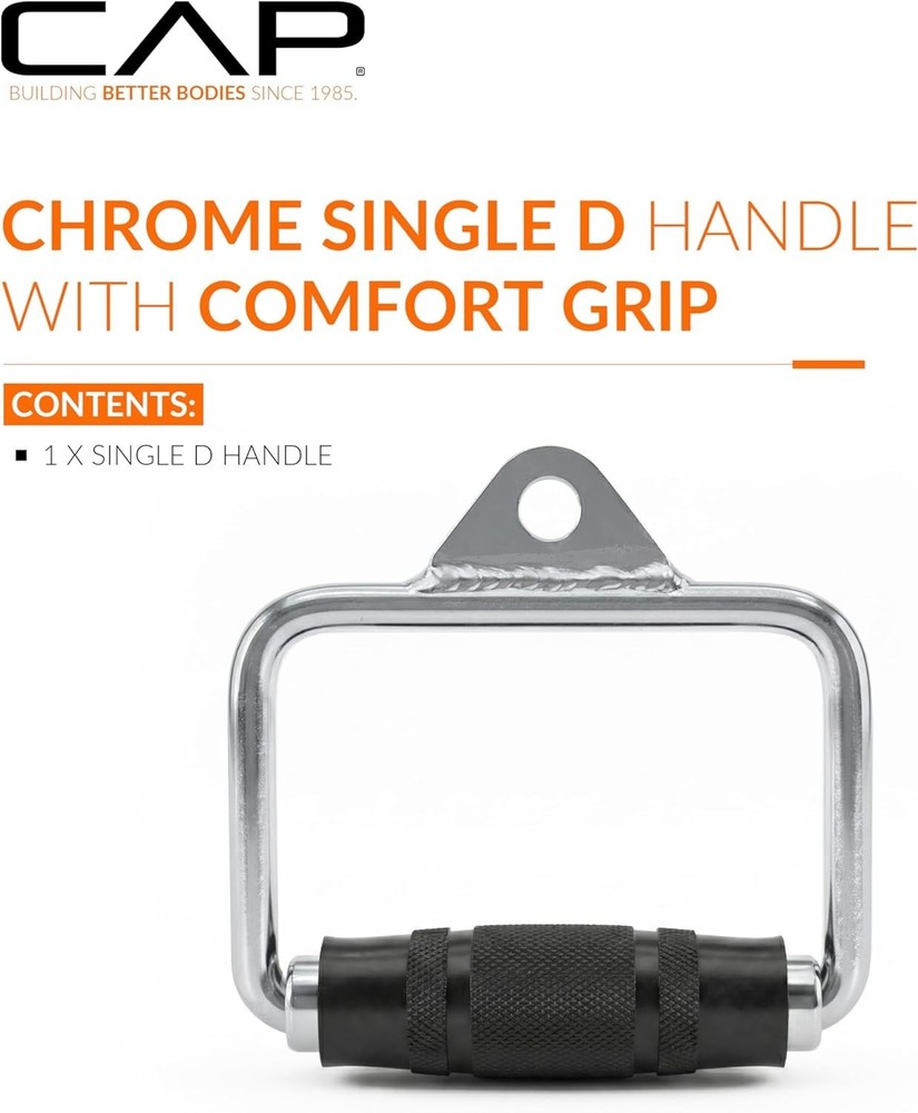 CAP Cable Machine Single D Handle – Chrome, Padded Grip for Ultimate Comfort