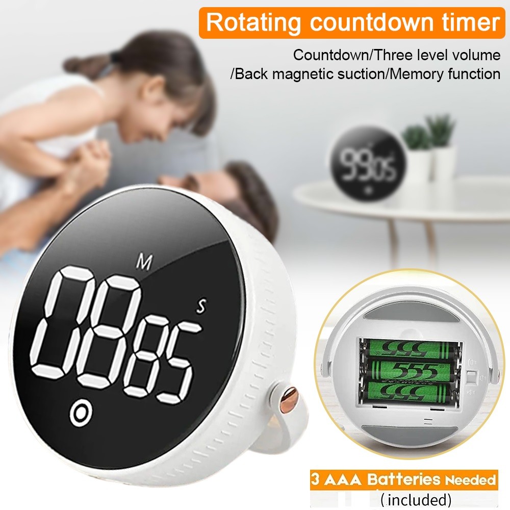 Digital Kitchen Timer - Magnetic Countdown Countup Timer with Large LED Display