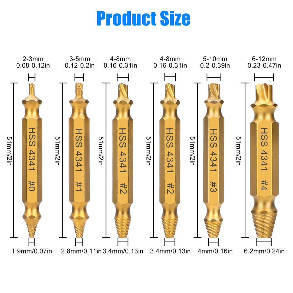 12PCS/Set Damaged Stripped Screws Extractor Broken Bolt Remover Drill Bit Tools