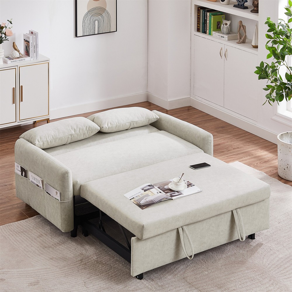 Convertible Sleeper Sofa Bed Loveseat Sofa Couch with Pull Out Bed & USB Port