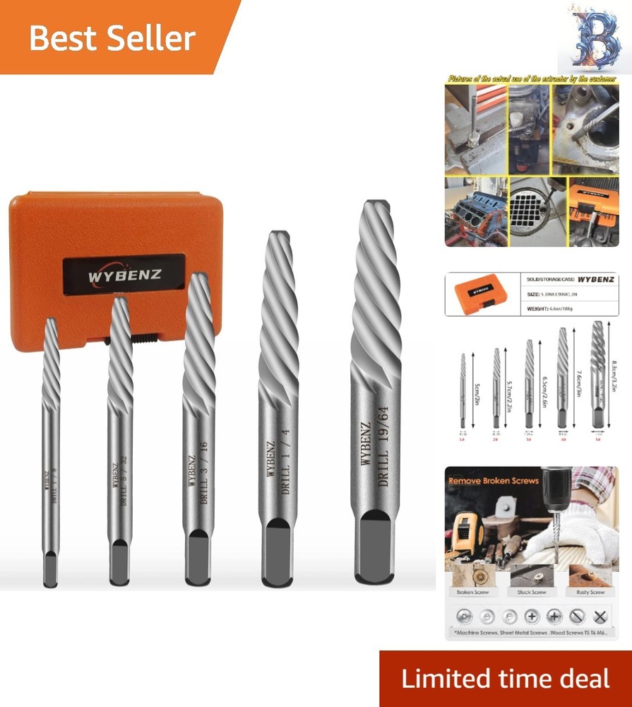 5-Piece Bolt Extractor Set - Efficiently Remove Stripped Screws & Broken Bolts