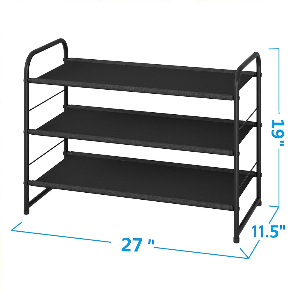 3 Tier Stackable Shoe Rack, Expandable Adjustable Fabric Shoe Shelf Storage O...