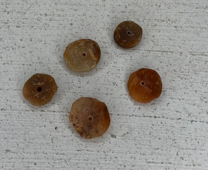 5 PCS Small Ancient Neolithic Stone Disc Beads Carnelian Agate