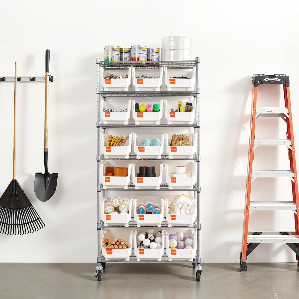 VEVOR Rolling Bin Storage Rack 7-Tier Bin Rack Storage System with 18 Bins