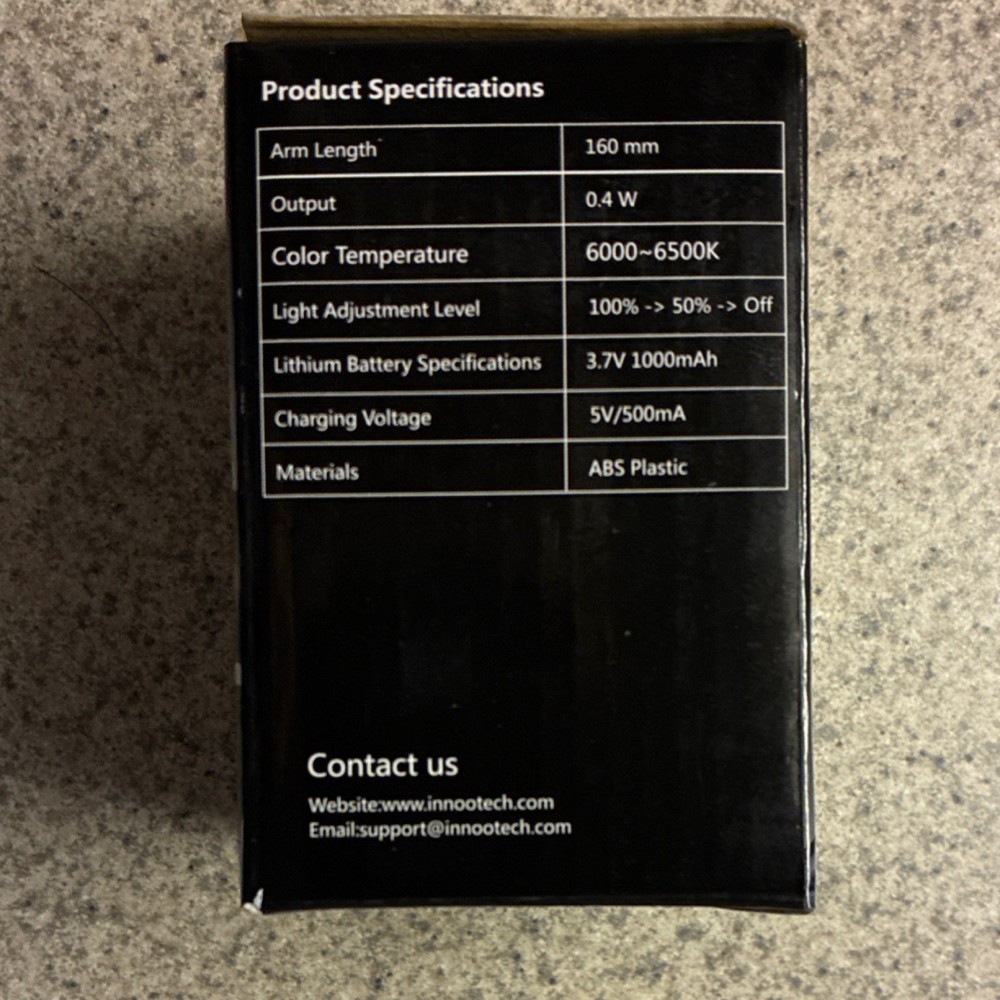 Innoo Tech LED Rechargeable Dimmable Book Light, 3 Settings, Black