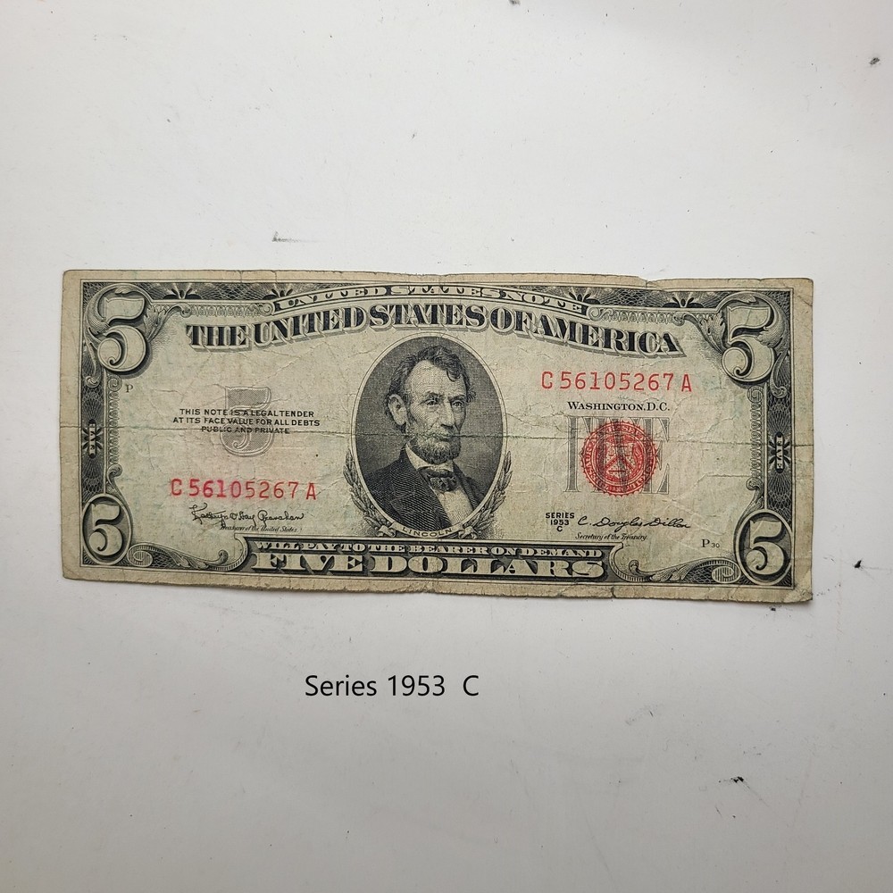 1953 C $5 Dollar US Note Red Seal. VERY RARE