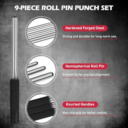 25-Piece Punch and Chisel Set with Roll Pin Punches, Includes Taper, Pin,