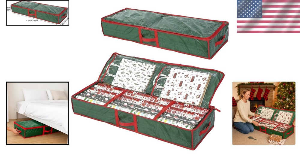 Wrapping Paper Storage Container, Water-Resistant & Space-Saving - Green