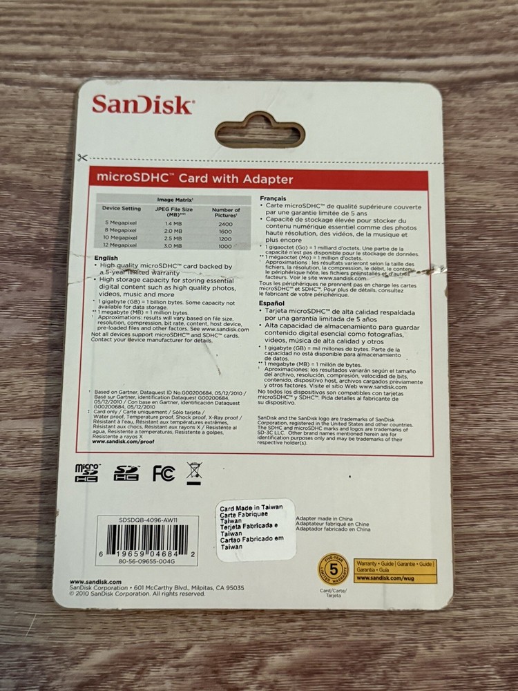 SanDisk SDHC Secure Digital High Capacity Card 4GB Class 4 Camera/Camcorder