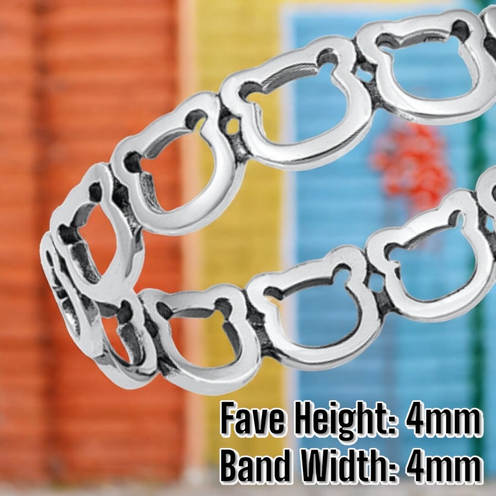 Sterling Silver 925 Stackable Teddy Bear Ring Band Size 10