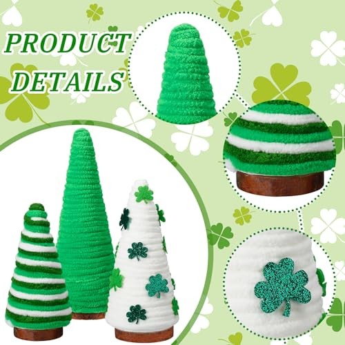 3 Pcs St. Patrick's Day Tree Table Decorations Yarn Wrapped Mini Trees Green