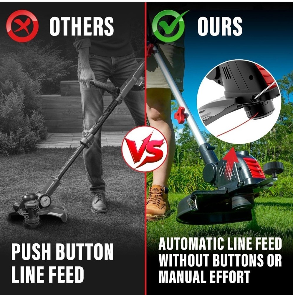 MZK 20V 12'' Cordless String Trimmer, Grass Trimmer&Edger with 8 Replacement Spo