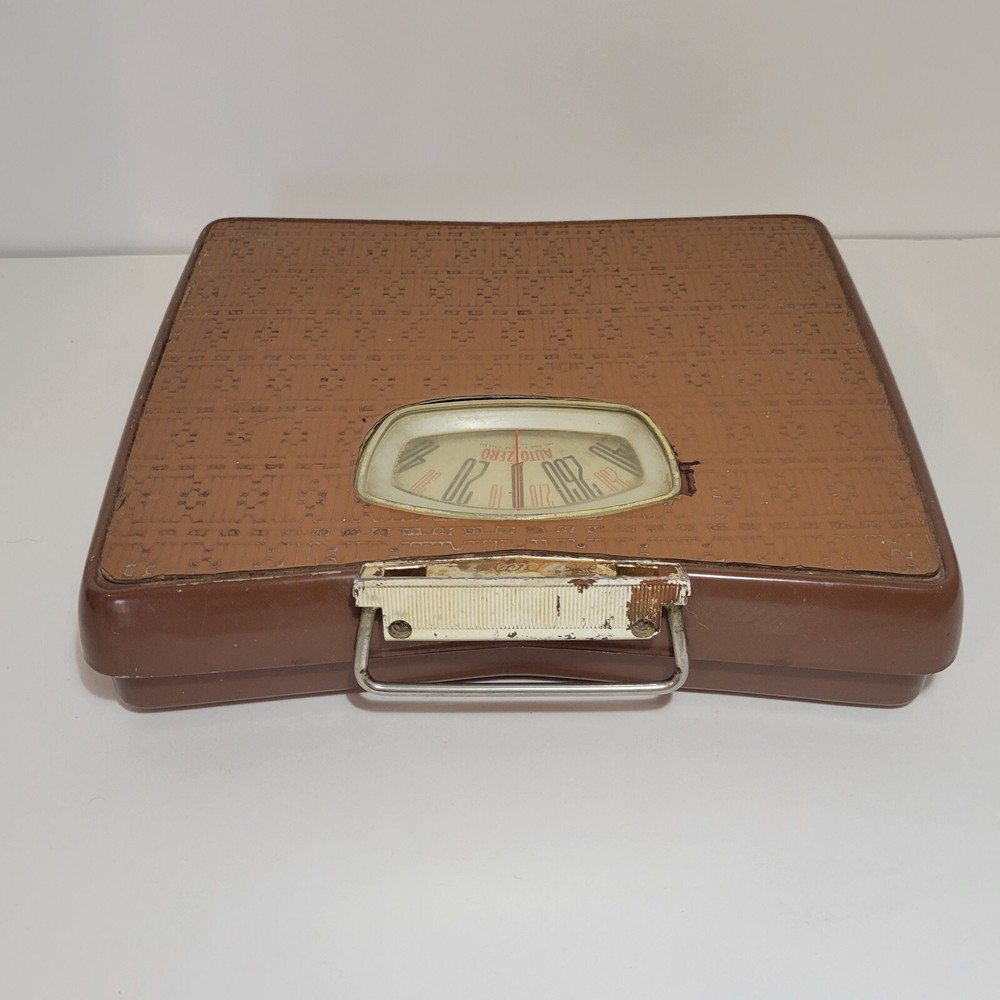 Vintage Bathroom Scale Auto Zero Detecto Works Brown W/ Handle
