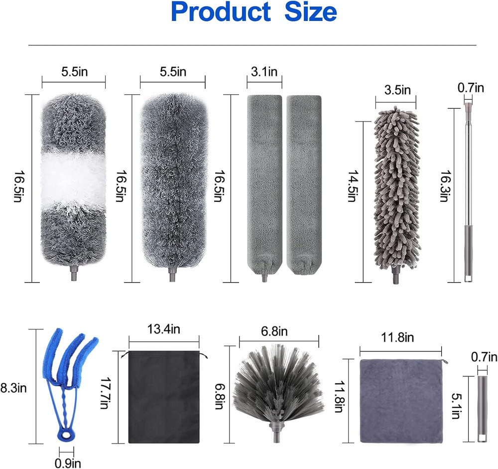 Microfiber Duster Kit (11PCS) - Washable Dusters with Extension Pole (30 to 100