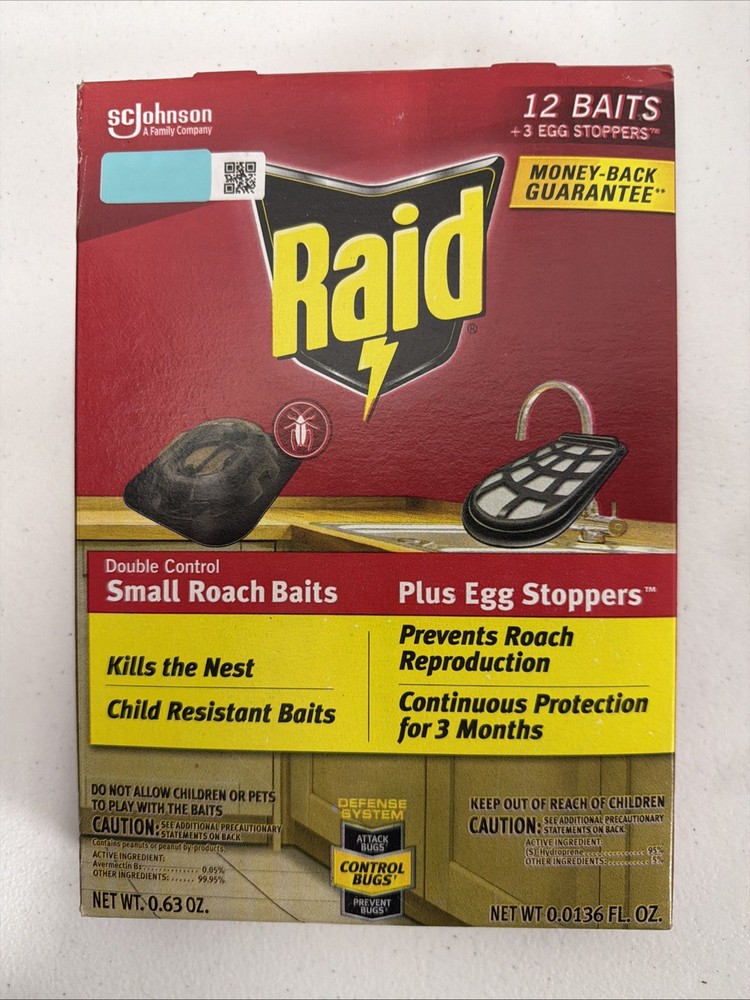 Raid 12 Double Control Small Roach Baits Plus 3 Egg Stoppers 3 Mo Protection NEW