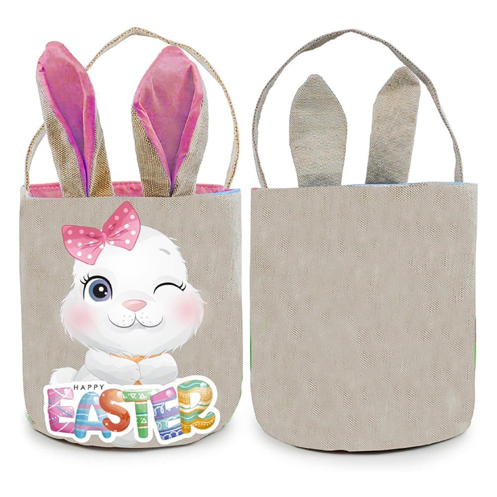 1 Pack Easter Basket with Handle, Canvas Easters Egg Hunt Bunny Baskets for K...