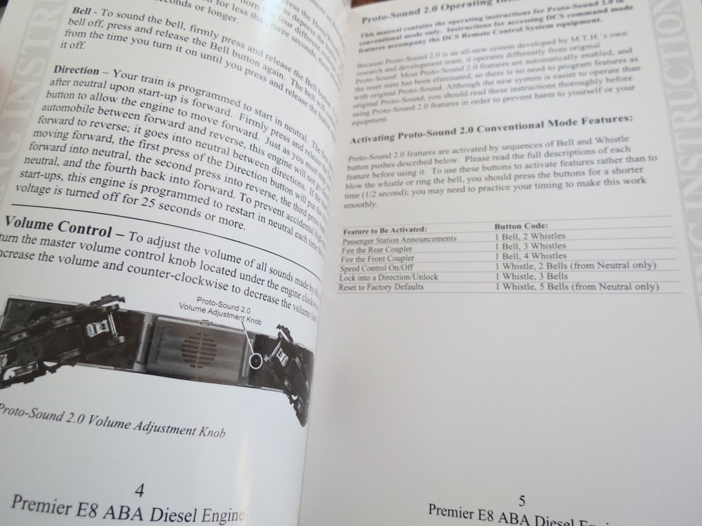 MTH PREMIER E8 ABA Diesel Engine Operating Instructions, Warranty Card & More