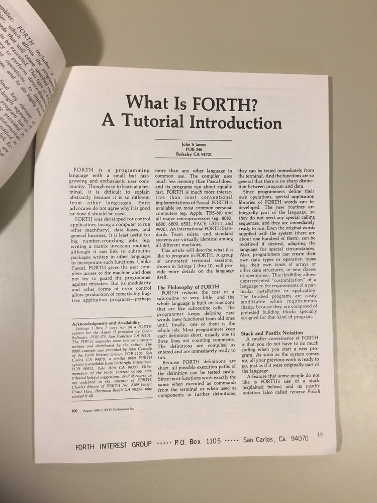 Vintage 1980 Forth Interest Group BYTE Magazine Forth Language Reprints