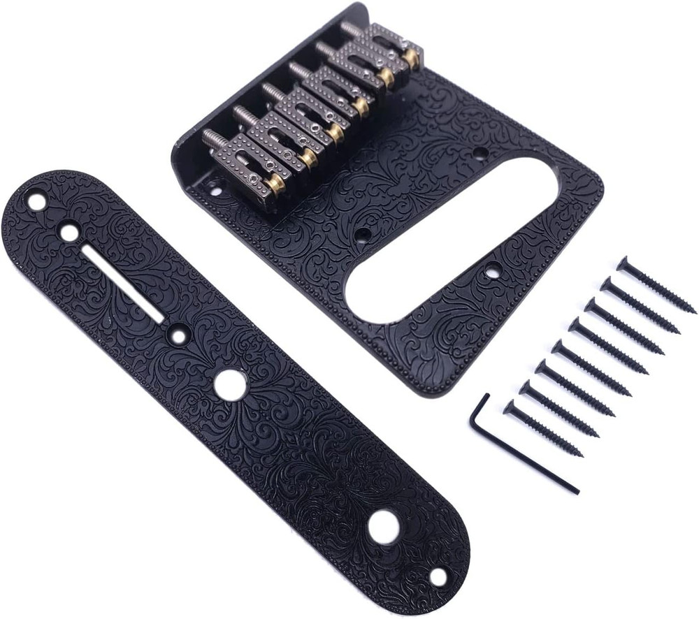 Telecaster Roller Bridge Plate 6 Saddle w/ Control Plate Guitar Black