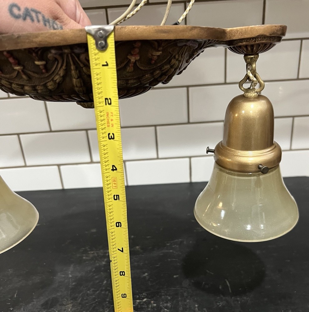 Antique Polychrome Single Double Socket Flush Mount Fixture Rewired 99K