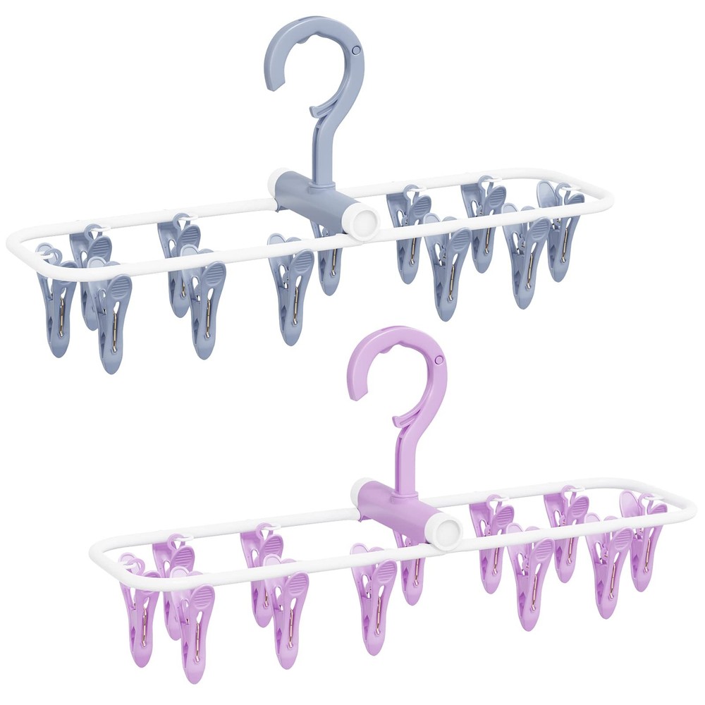 Clothes Drying Hanger With 12 Clips 2 Pack Folding Portable Hanging Drying Rackd
