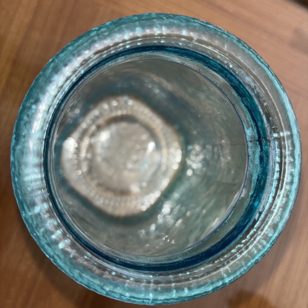 Blue Hammered Texted Decorative Glass Jar/vase Square Base