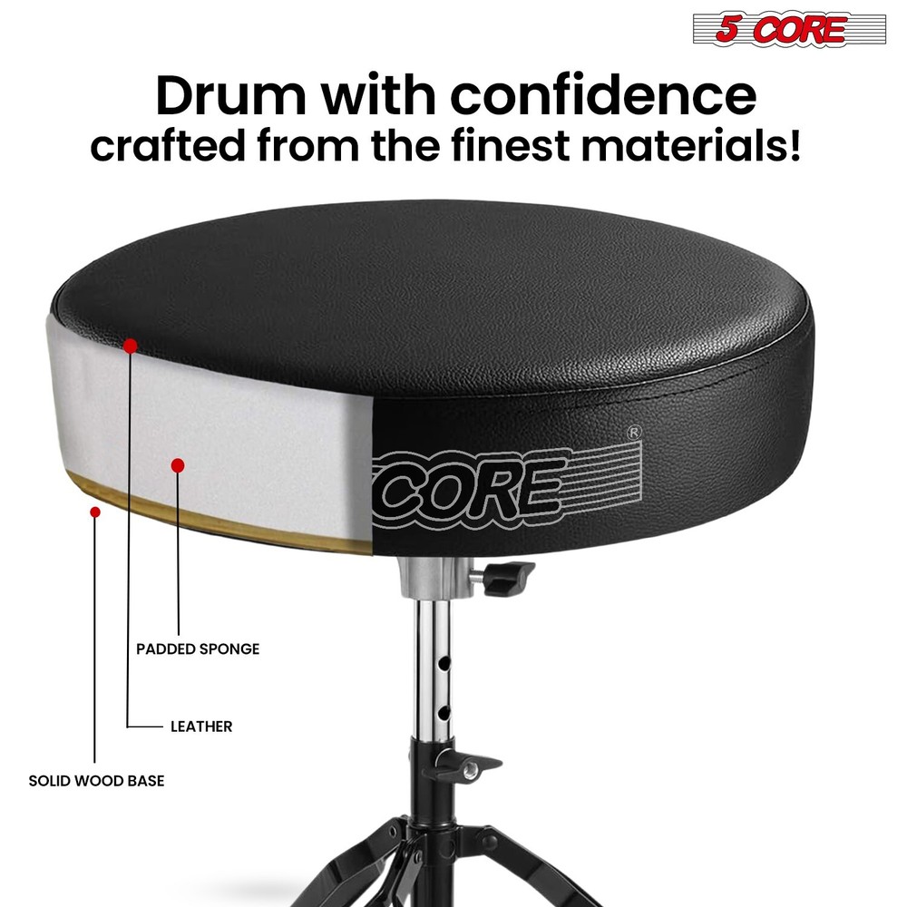 5 Core Drum Throne 3" Padded Comfortable Drum Seat Drumming Stools Adjustable