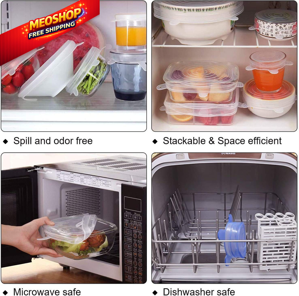 JIGUOOR Silicone Stretch Lids, 6 Pack Reusable ['White']