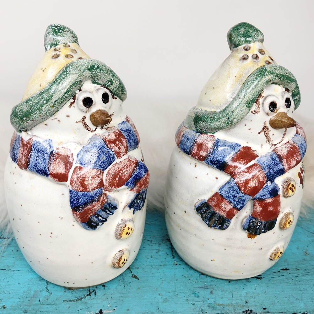 Ceramic Snowman Salt Pepper Shaker Set Prairie Spring Pottery