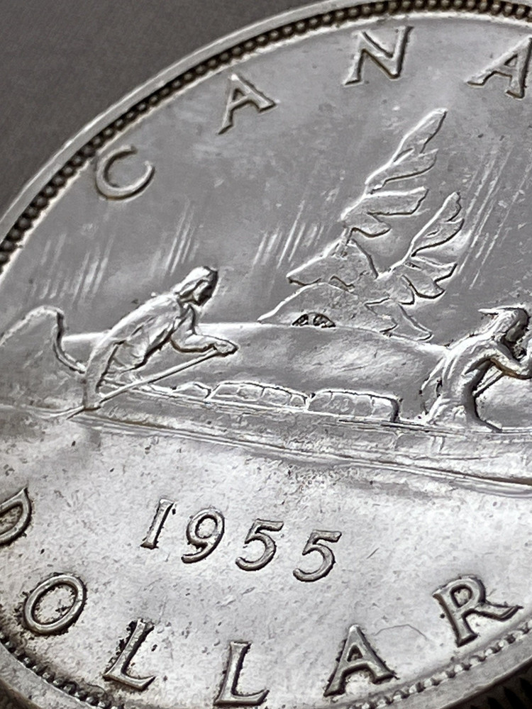 1955 CANADA Silver Dollar $1 Ag .800