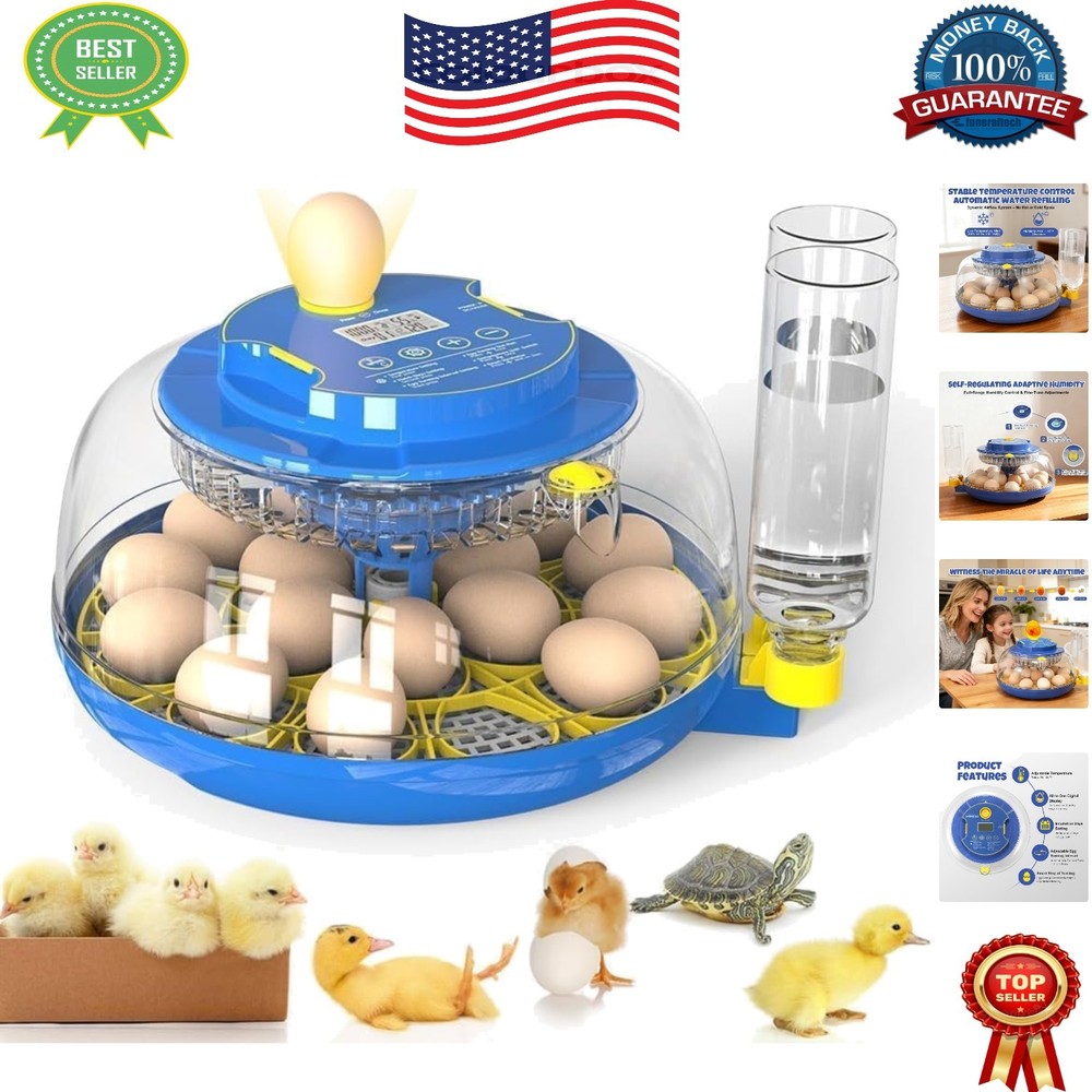 Modern Egg Incubator for Up to 18 Eggs - Auto Humidity, Temp & Turn Features